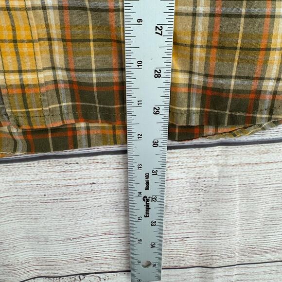prAna Intrepid Plaid Slim Button Down Shirt Mens Large Yellow Orange Gray - Picture 9 of 9